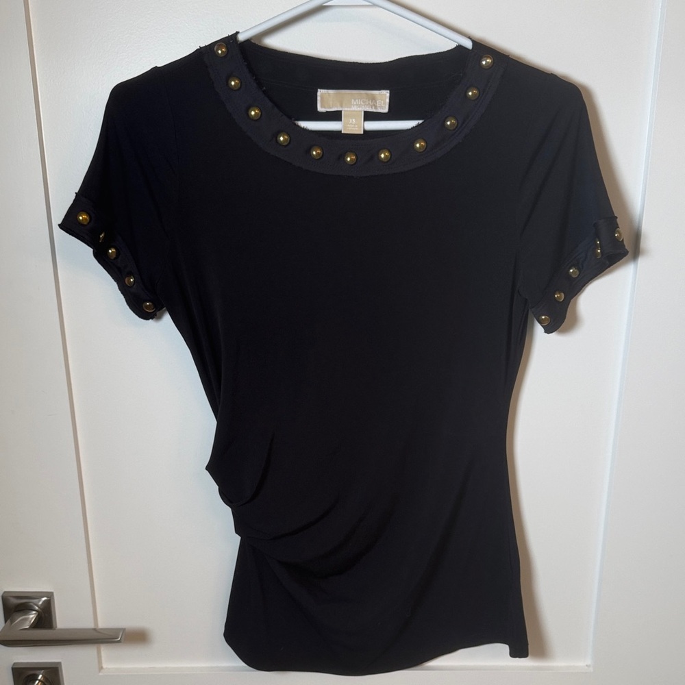 Michael Kors Black Top with Gold Stud Accents